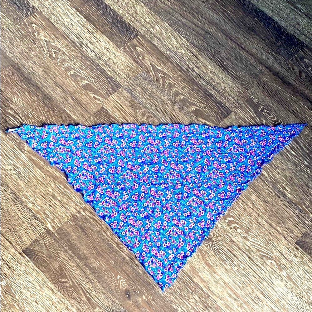 Vintage Red Floral Blue Bandana OS Cottage Core Coastal Boho Hippy